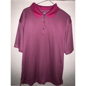 PGA Tour Mens Pink Stripe Polo Shirt Short Sleeve Size Large